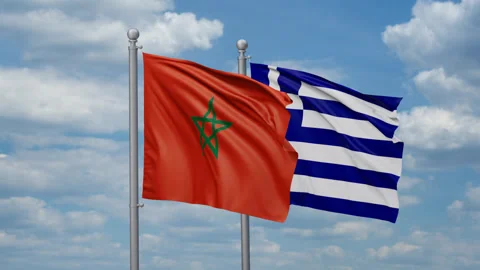 Greece and Morocco two flags Stock Footage 269325974