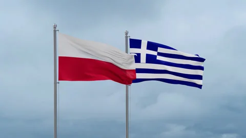 Greece and Poland flag Stock Footage 252429686