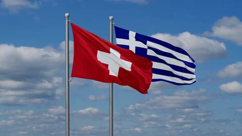 Greece and Switzerland two flags Stock Footage 279984774