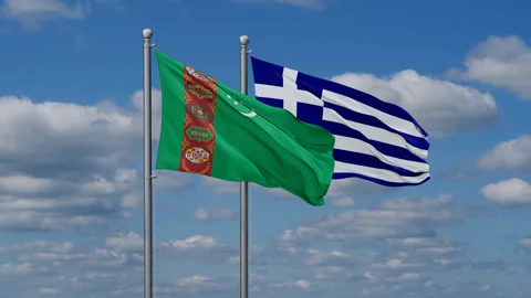 Greece and Turkmenistan two flags Stock Footage 283473569