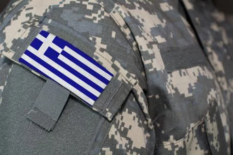 Greece army uniform patch flag on soldiers arm. Military Concept Stock Illustration
