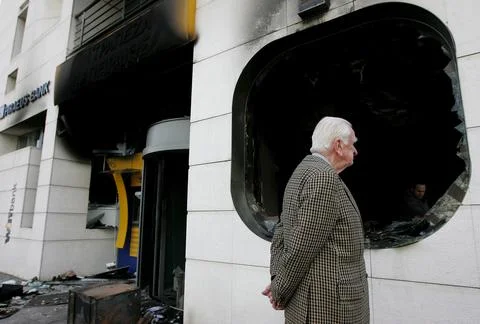 Greece Bank Arson Attack - Mar 2009 Stock Photos