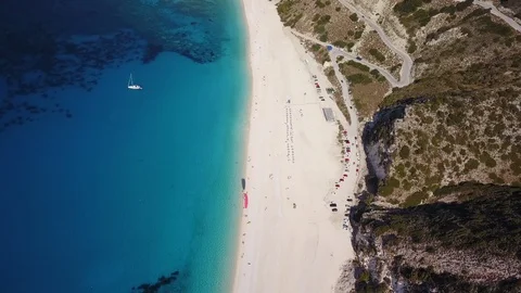 Greece Beach Aerial Looking Down at Paraglider 스톡 동영상 101278559