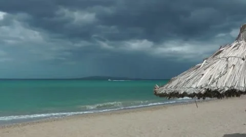 Greece beach in cloudy day Stock Footage 8974408