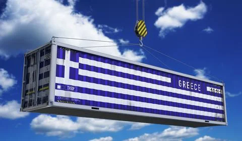 Greece - cargo container hanging on crane for international trade and logis.. Stock Illustration
