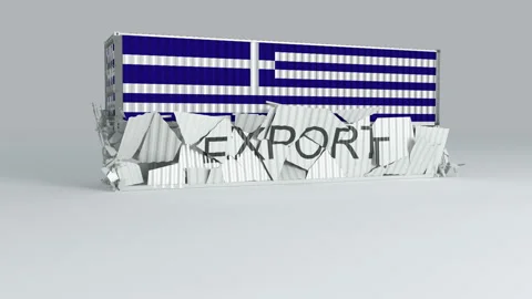 Greece container with the flag falls on top of a container labeled EXPORT Stock Footage 124446948