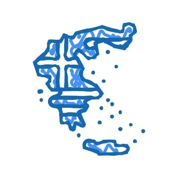 Greece country map flag icon doodle illustration Stock Illustration
