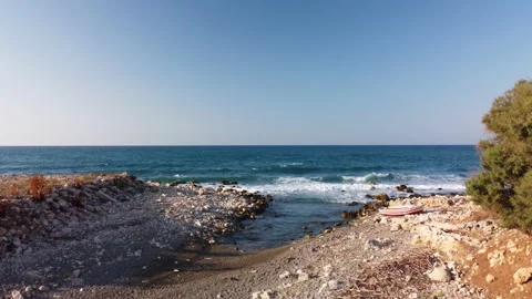 Greece Crete beach waves evening blue water drone footage Video stock 170585322