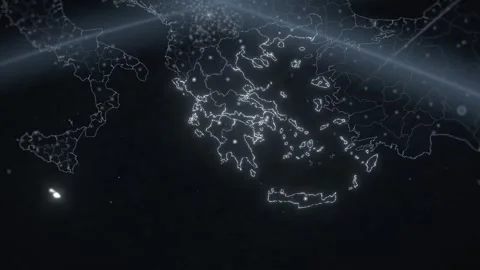 Greece Digital Network Map With Glowing Borders Seen From Low Earth Orbit 스톡 동영상 343399900