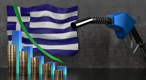 Greece - dropping fuel prices concept - 3D illustration Stock Illustration