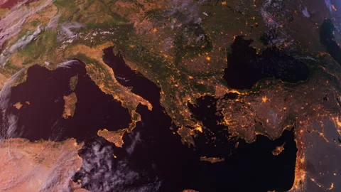 Greece, Europe from Space. Sunset. View from Space Orbit. Globe Stock Footage 328222829