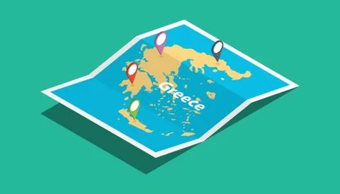 Greece explore maps with isometric style and pin location tag on top Stock Illustration