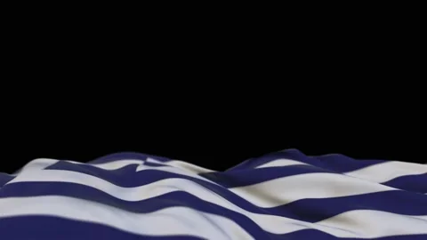 Greece fabric flag waving on the wind loop. Greek embroidery stiched cloth ba Stock Footage 194419958