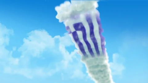 Greece Flag 3D Render Animation Created with Colored Smoke Trails by Aircraf Video stock 332307014