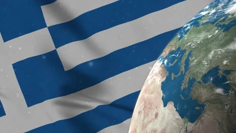Greece Flag and Greece Map on Earth Globe 4K Stock Footage 220777612
