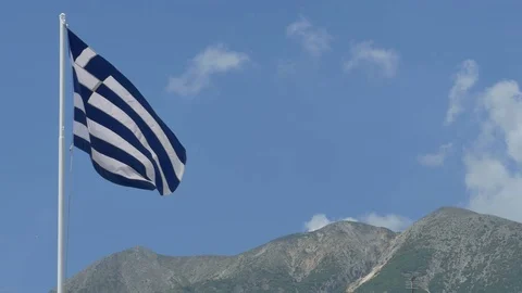 Greece Flag and Mountains Stock Footage 77358696