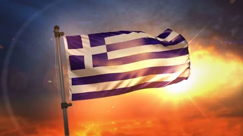 Greece Flag Backlit At Beautiful Sunrise Loop Slow Motion 4K Stock Footage 76429996
