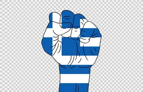 Greece flag colored hand isolated on png or transparent  background, Symbols  Stock Illustration