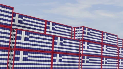 Greece flag containers are located at the container terminal Stock Footage 154713807
