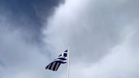 Greece flag with flagpole waving in wind Stock Footage 255110866
