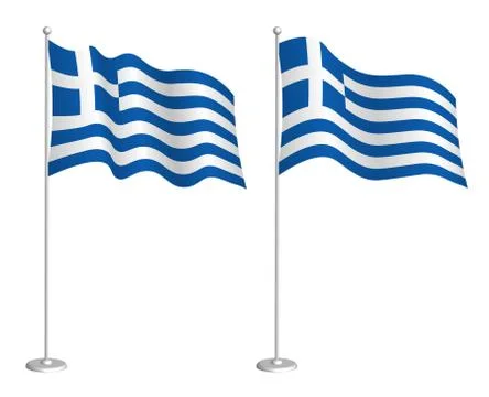 Greece flag on flagpole waving in the wind. Holiday design element. Checkpoint Illustrazione stock