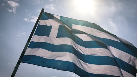 Greece flag fluttering in the sun Stockbeeldmateriaal 112251941