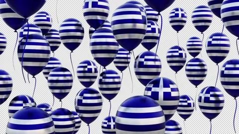 Greece Flag On The Flying Balloons With Background Stock Footage 314665377