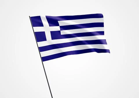 Greece flag flying high in the white isolated background Illustrazione stock