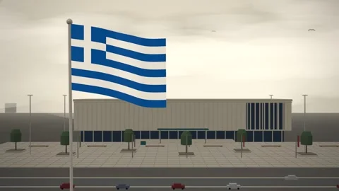 Greece Flag Flying Over Central Library Reading Room seamless loop Stock Footage 345345492