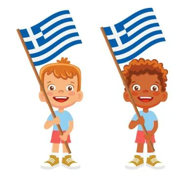 Greece flag in hand set Stock Illustration