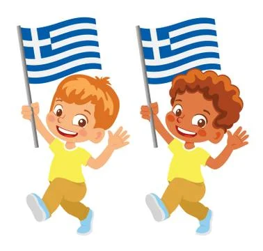 Greece flag in hand set Stock Illustration