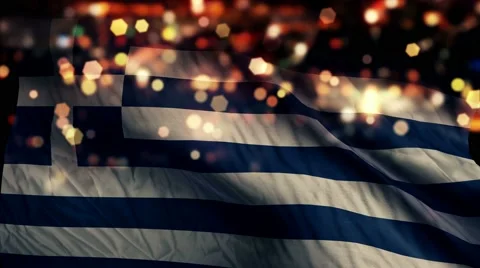 Greece Flag Light Night Bokeh Abstract Loop Animation 4K Stock Footage 47602468