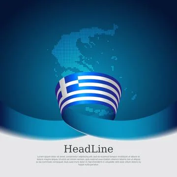 Greece flag map on a blue white background. National greek poster. Vector design Stock Illustration