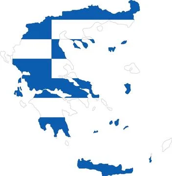 Greece Flag in Map, Greece Map with Flag, Nation Flag of Greece, Greece map Stock Illustration
