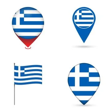 Greece Flag Map Pin Icons Set Collection. Stock Illustration