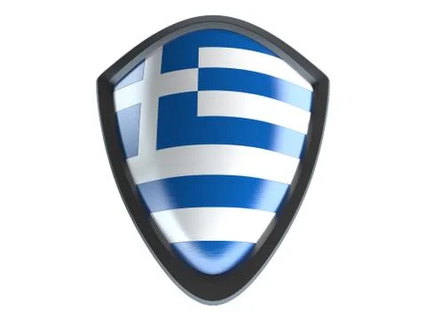 Greece flag on metal shield isolate on white background. 스톡 일러스트