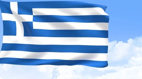 Greece flag in motion with sky and moving clouds behind. 3D rendering Stock Footage 97881367