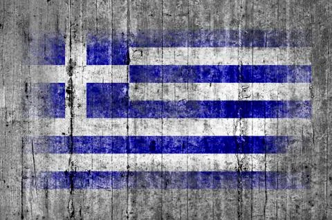 Greece flag painted on background texture gray concrete Stock Photos