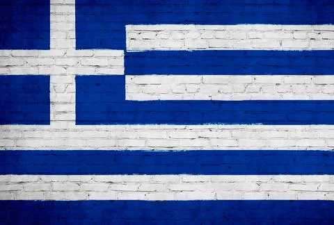 Greece flag painted on brick wall. National country flag background photo Stock Illustration