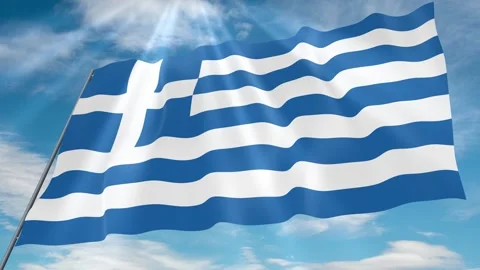 Greece Flag Seamless Loop 4k 60fps on Sky Background Stock Footage 341757301