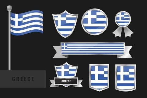 Greece flag set. Collection of Greece national emblems. Flat design of flag.. Stock Illustration