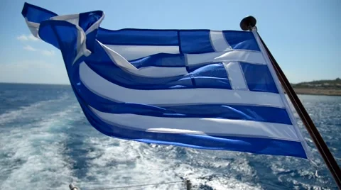 Greece flag on the ship Видео 44714613