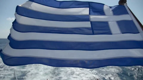 Greece flag on the ship Видео 44714781