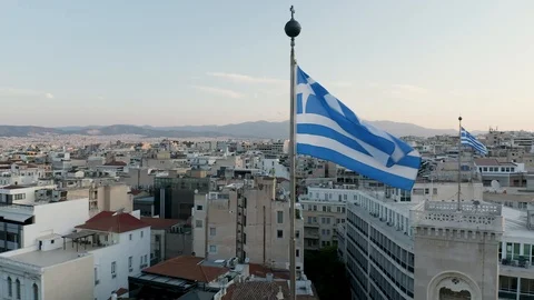 Greece Flag Slow Motion Athens Greece Drone Stock Footage 118529639