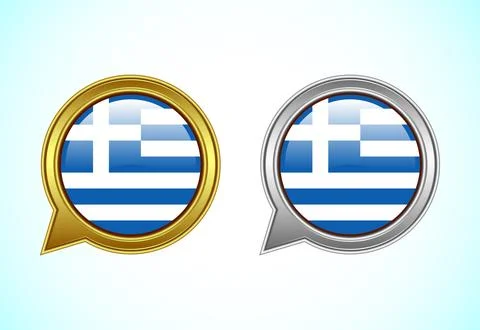 Greece flag speech bubble. Speaking flag icon in gold and silver color Stock Illustration