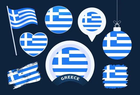 Greece flag vector collection. big set of national flag design elements in di Stock Illustration