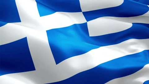 Greece Flag Wave Loop waving in wind. Realistic Greek Flag background. Stock Footage 97701799