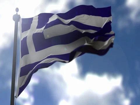 Greece Flag is Waving Against Blue Sky Stock Footage 76806563