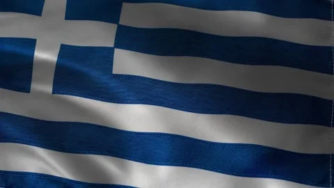 Greece flag waving closeup with blue and white stripes and cross, patriotic fabr Stock Footage 339547514
