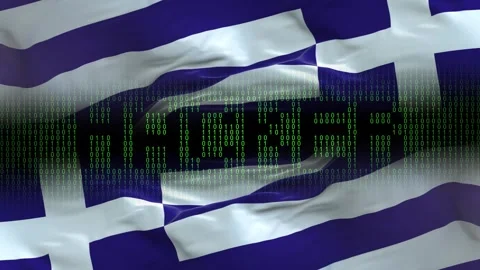 Greece flag - Waving flag on matrix binary code background Stock Footage 321420020